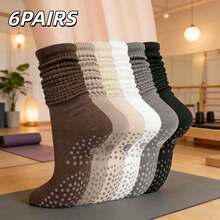 2/4/6/8 Pairs Women's Pilates Slouch Crew Yoga Socks, Non-Slip Grip For Ballet Dance And Hospital Workout - Multicolor - View 9