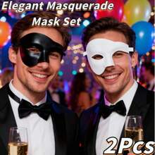 男士半臉面具 + 領結 2件組－精湛工藝，適用於化裝舞會服裝，為派對與婚禮增添優雅魅力 - 彩色 - 查看 1
