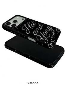GIIPPA 1pc Black Background With English Slogan And Heart Pattern Design, Phone 17 Pro Max Phone Case, Compatible With Phone 16 Pro Max, 15 Pro Max, 14 Pro Max, Korean Style High-End Fashion Fun Phone Case, Compatible With 11/12/13/14/15/16 Pro Max Plus, Elegant Design Suitable For Men And Women, Perfect Gift For Girlfriend On Christmas, Valentine's Day, Easter, Wedding Season And Birthday! - Multicolor - View 4