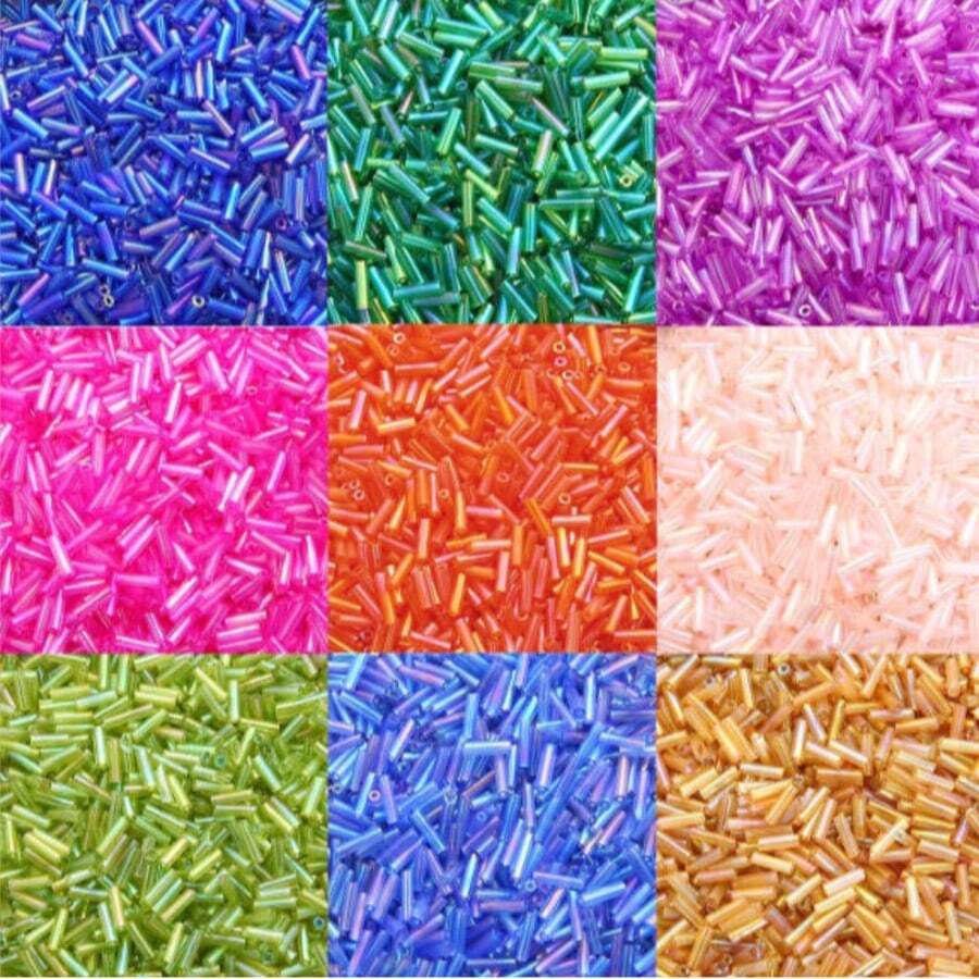 300pcs Colorful Coated Series Long Tube Glass Seed Beads, Suitable For DIY Fashion Bracelets, Necklaces, Jewelry Making - Three-point Management - View 1