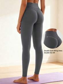 VOYJOY Womens Scrunch Workout Leggings Compression Butt Lifting Mid High Waist 26 Inches Seamless V Back Yoga Pants - 碳灰 - 查看 5