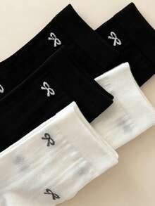 5 paires de chaussettes mi-mollet pour femmes, chaussettes douces et confortables pour étudiantes, style japonais mignon, convient pour le port quotidien - Noir et Blanc - Voir 5