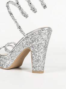 Fashion Rhinestone Spiral Sexy Party Women's Shoes - Silver - View 9