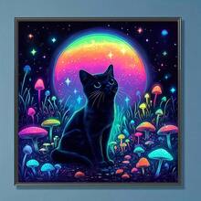 DIY Handmade 5D Diamond Painting Kit, Multiple Sizes Available < Neon Night Cat > Diamond Painting Tool Set, Suitable For Adults And Beginners, Frameless Round Diamond Painting Artwork - round diamond - View 3