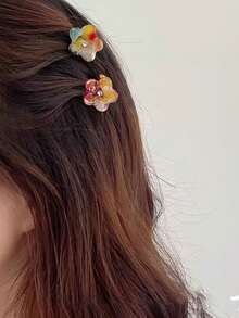 4pcs Cute Sweet Floral Casual Rhinestone Acetate Mini Hair Claw Clips (Color Variation Is Normal) - Multicolor - View 3