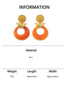 1 Pair Bohemian Vintage Agate Pattern Acrylic Resin Pleated Gold-Plated Geometric Large Hoop Earrings For Women Beach Vacation - Mustard Yellow - View 6