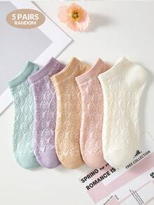 5 Pairs Women's Vintage Leaf Pattern Embossed Fashion Short Invisible Socks, Ankle Socks, Boat Socks, Breathable Soft Minimalist Socks, White Socks, Suitable For Daily Casual Wear, All Season Spring/Summer - Multicolor - View 7