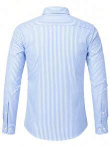 Officeau Men's Striped Single-Breasted Casual Commute Travel Shirt - Baby Blue - View 3