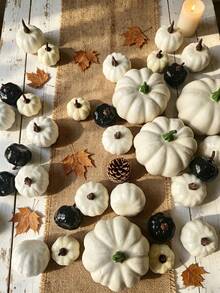 12/6/2Pcs Black Pumpkins Artificial Plants, Halloween Thanksgiving Fall Harvest Party Decor Faux Plants, Plastic Artificial Pumpkins Plants For Home, Room Kitchen Mantle Decoration, DIY Accessories, Autumn Wedding Table Arrangement, Birthday Gifts - Black and White - View 5
