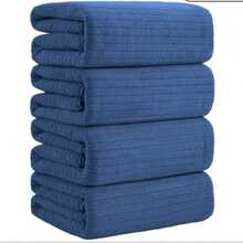 4 Extra Large Bath Towels - Checkered Microfiber, Highly Absorbent & Ultra-Soft, Suitable For Bathroom, Gym, Hotel, Home - Multiple Colors Available, Microfiber Texture - 藍色 - 查看 6