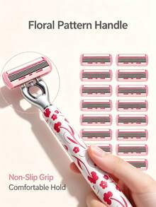 1 Gagang + 18 Mata Pisau Pengganti, Alat Cukur Manual Wanita, Motif Bunga Anti Selip, 6 Mata Pisau Baja Tahan Karat, Penghilang Bulu Tanpa Rasa Sakit untuk Kaki, Ketiak, Bikini, Tubuh, Alat Kecantikan untuk Perjalanan, Alat Cukur Tubuh Manual, Alat Cukur Wanita, Pemangkas Bikini - Model yang ditingkatkan - View 4