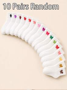 10 Pairs Kids Heart Pattern Solid Color Casual Mid-Calf Socks - Multicolor - View 6