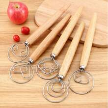 1/2pcs Dough Whisk, Egg Beater With Dough Scraper, Made Of High-Quality Stainless Steel With Ergonomic Wooden Handle, Perfect For Making Sourdough, Pizza Dough And Pastries - Model B - View 3