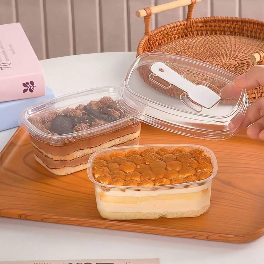 8入透明蛋糕盒附蓋，塑膠烘焙盒，適用於蛋糕/餅乾/布丁/糖果，甜點容器，包裝盒，食品容器，露營必需品，烘焙配件，一次性甜點盒