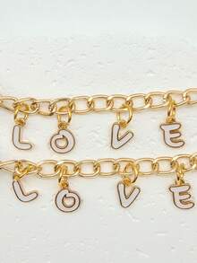1 Pair LOVE Letter Shoe Chain Charms, Gold Tone Rhinestone Shoe DIY Decorations - Gold - View 5