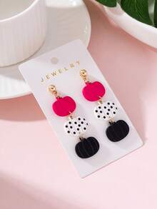 1 Pair Halloween Colorful Pumpkin Enamel Faux Soft Clay Texture Design Women's Fashion Jewelry Earrings, Perfect Gift For Holiday Parties - Hot Pink - View 3