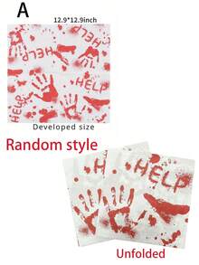 20pcs Halloween Bloody Handprint Napkins, Printed With Horror "HELP" Text, Halloween Disposable Party Napkins, Halloween Horror Theme Table Decor Party Napkins, Horror Party Supplies, Halloween Party Decoration - Multiple Styles - View 4