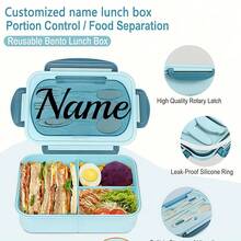 1pc Customizable Letter Lunch Box, 3 Compartments, Microwave , Rectangular Food Container With Cutlery Set (Chopsticks, Spoon, Fork), Snack Box For Adults, Office Workers, Students, College Students, Daily Use, Reusable Bento Box - Multicolor - View 3