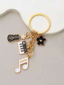 1pcArtistic Piano Notes Cat Keychain, Mini Piano Guitar Small Flower Pendant, Girl Heart Student Schoolbag Charm, Musical Instrument Gift - Multicolor - View 7