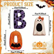 Cute Halloween BOO Wooden Desktop Decor, Polka Dot Ghost & Bat Pumpkin Sign, Spooky Style Multi-Layer Tray Ornament, Autumn Halloween Home Decoration, Suitable For Party Lovers - A - View 12