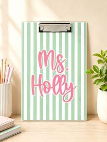 Personalized Name Acrylic Clipboard, Customized Teacher Name Clipboard, Macaron Color Plaid Floral Bow Pattern Office Clipboard, Customized Desktop Accessory Gift, For Teachers And Female Colleagues - Multicolor - View 6