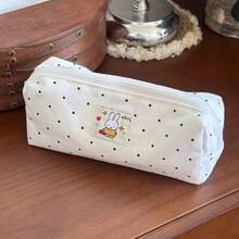 1pc Rabbit Polka Dot Pouch, Canvas Makeup & Stationery Organizer Bag For School - Multicolor - View 5