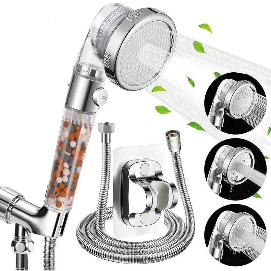 Tatukiko Hard Water Specific Filter Shower Head With Stop Function; High-Pressure Four-Mode Shower Head With Built-In Powerful Spray Function For Cleaning Corners, Bathtubs, And Areas Around Pets; Soft Water Handheld Shower Head That Removes Chlorine - Multicolor - View 1