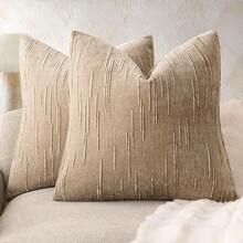 Textured Plaid Throw Pillow Cover, Neutral Beige Square Decorative Cushion Case, Soft Woven Pillowcase, Suitable For Sofa, Bench, Bed, Living Room And Bedroom Decor, 18x18 Inches - Beige - View 12