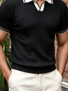 ALTZTAR Black Textured Contrast Trim Polo Shirt For Men - Black - View 3