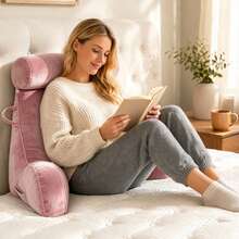 Adult Reading Pillow With Arms, Back Support Cushion For Bed, Detachable Washable Cover With Pocket, Ideal For Reading & Relaxing - Pink - View 4