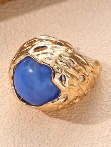 NAIZHU 1/4pcs Luxury Vintage Old Money Style Resin & Metal Rings For Women, Daily Wear, Date, Party Accessory - Multicolor - View 15