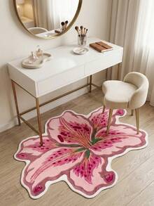 1pc Lily Shaped Velvet Carpet, Soft Plush, Room Decor, Home Supplies, Indoor Doormat, Living Room Rug, Kitchen Mat, Bedroom Carpet, Bathroom Mat, Home Decoration, Bedroom Decor, Bathroom Decor, Wear-Resistant, Noise-Reducing, Skin-Friendly Soft, Easy To Clean - Pink - View 2