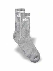 Alo Yoga Socks & Leggings 2 Pieces Set Breathable Quick Dry - Grey+Green/white/black - View 2