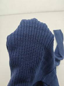 Suéter holgado de manga larga con cuello alto, cierre de cremallera y media abertura, de unicolor acanalado, estilo coreano casual y versátil para uso diario, primavera/otoño/invierno - azul real - Ver 12