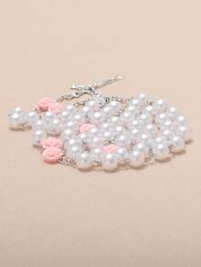 1pc Pearl Rose Cross Necklace, Virgin Mary & Jesus Christ Cross Pendant - Pink - View 4