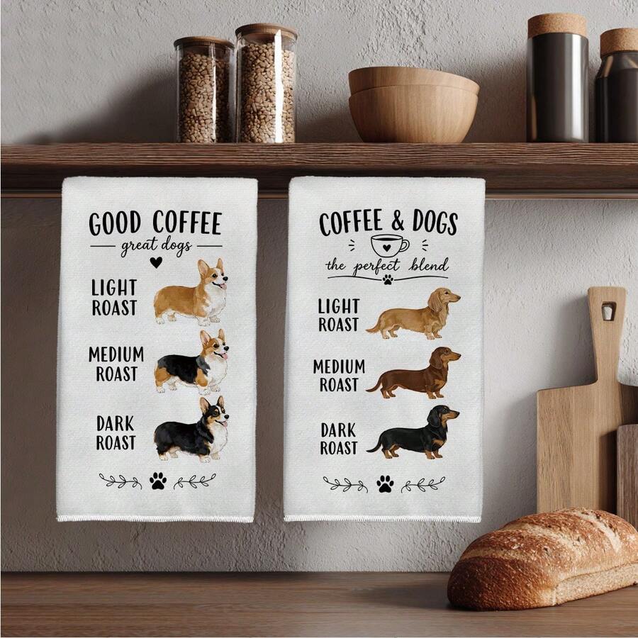 MEMNUN 2 piezas Toallas de cocina con estampado de Corgi & Dachshund y eslogan divertido de Café&Perros 15.75*23.62in(40*60cm) Microfibra moderna suave Toallas de plato, Toallas de cocina, Toallas de mano, Toallas de plato, Decoración del hogar, Decoración de cocina Cocina Horneado Toallas de té Toallas de mano Accesorios de cocina Lavables a máquina Suministros de limpieza Adecuado para cocina de restaurante Decoración festiva y regalo Todas las estaciones - Multicolor - Ver 1