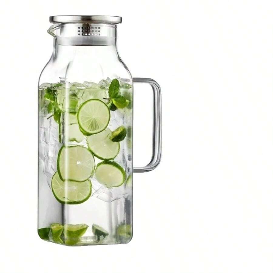 1件 2L/68oz 方形玻璃水壺附蓋與手把,適用冰箱、冰茶與咖啡壺飲料分裝,耐熱硼矽玻璃,適用熱飲、冷飲與牛奶壺 - 彩色 - 查看 1