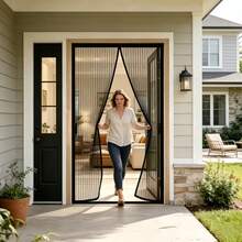 Heavy Duty Magnetic Screen Door, Black Striped Door Curtain, Suitable For Ventilation And Mosquito Prevention, Ideal For Indoor/Outdoor Use, Home Door Mosquito Net, The Best Insect Protection In Summer - A - View 2