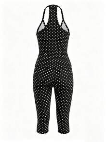 GLAMSKIN Conjunto de 2 piezas de ropa de estar en casa con lunares básicos para mujer, verano&otoño, top camisola ajustado&leggings capri, para volver a la escuela, salir, uso diario y ropa de calle - Fondo negro con ondas blancas - Ver 5