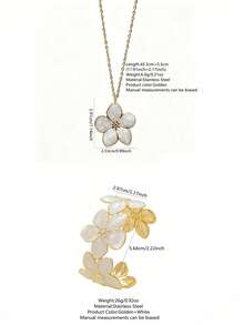 VceTd 1 Set Naturalist Style Colorful Enamel Plumeria Shaped Stainless Steel Women's Jewelry Set Suitable For Women To Wear At Engagement Or Wedding - Yellow Gold - View 12
