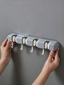 1PC No-Drill Strong Adhesive Mop Holder Rack, Wall-Mounted Mop Clip Holder With Traceless Sticker - Grey - View 6