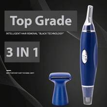 3-In-1  Men' Nose Ear Hair Trimmer & Eyebrow - Suitable For Nose, Ear, Eyebrow Hair Removal, No Pulling/Snagging, Easy Clean, Plastic Device For Travel & Grooming Gift For Men - Blue - View 2