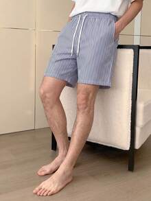 Celana Pendek Kasual Leher Bulat Pria untuk Musim Panas - Biru - View 4