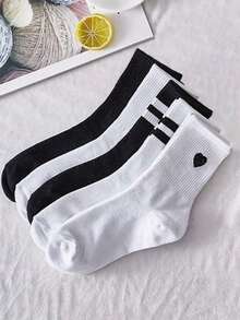 5 Pairs Men's Casual Mid-Calf Socks, Available In Striped, Solid And Heart Pattern. Comfortable And Casual, Suitable For Daily Wear. Suitable For All Seasons, 1/2/10 Pairs Available - Multicolor - View 2
