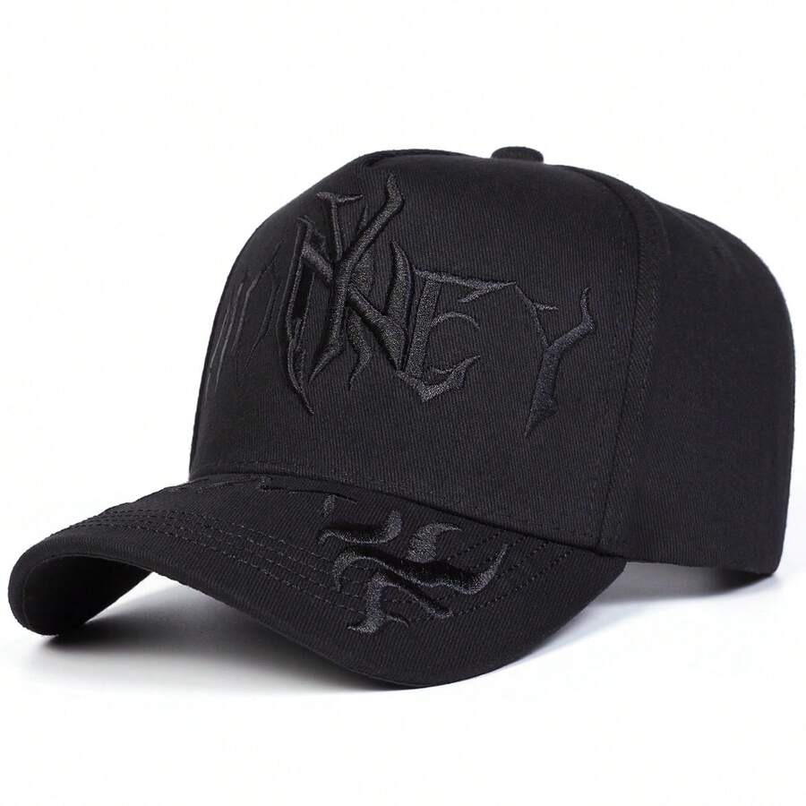 1pc Men's MONEY Trucker Hat, Personalized Letter Embroidery Baseball Cap, Street Fashion 5-Panel Cap, Outdoor Sun Protection Casual Hat For Spring/Autumn Travel, Beach Vacation - Black - View 1
