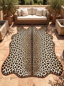 1 pieza Alfombra con forma de piel de leopardo, estilo de caza con manchas negras y crema, alfombra de piso novedosa, suave y de felpa, alfombra decorativa asimétrica, adecuada para dormitorio, sala de estar, entrada, uso interior, regalo de inauguración de casa, Navidad, amante de los animales, decoración del hogar - Multicolor - Ver 4
