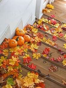 5/50/100/200pcs Rtificial Fall Maple Leaf Decor, Squishy Multi-Colored Faux Autumn Maple Leaves For Table Scatter/Autumn Wreath/Wedding Centerpiece/Harvest Season/Indoor Vase Filler/Backdrop Styling/Fall Home Decor Autumn/Halloween Deorations - A - View 3