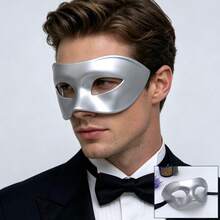 1pc Halloween Masquerade Mask, Half Face Adult Party White Unique Handsome Vintage Style Face Cover - Multicolor - View 1
