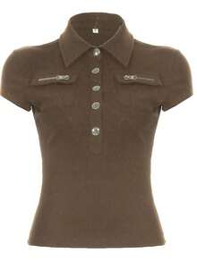 Women Blouses & Shirts - Brown - View 2