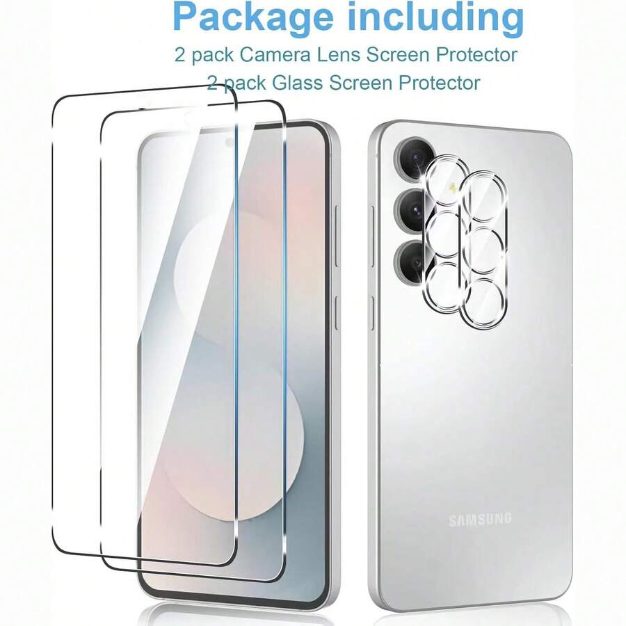 Compatible With Samsung Galaxy S26/S26+/S26Ultra, S25/25+/25 Ultra, S24/S24 Plus/S24 Ultra, High Definition Tempered Glass Screen Protector 3D Transparent, Tempered Glass Transparent High Definition Lens Protector 9H, Scratch-Resistant, Bubble-Free, Camera Lens Protector, Camera Lens Protective Film, Protective Pad, Supports Fingerprint Unlock - Clear - View 1